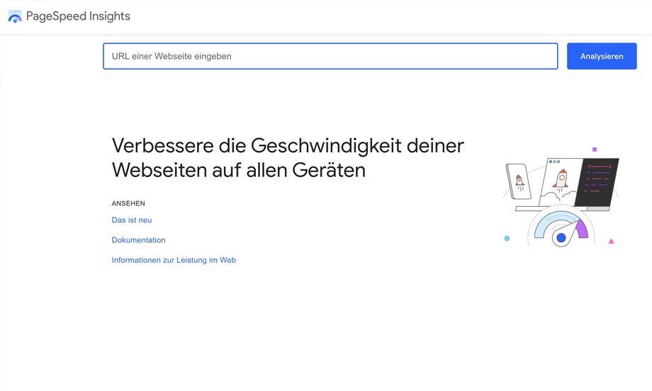 Startseite von Google PageSpeed Insights mit dem Eingabefeld für die zu prüfende URL
