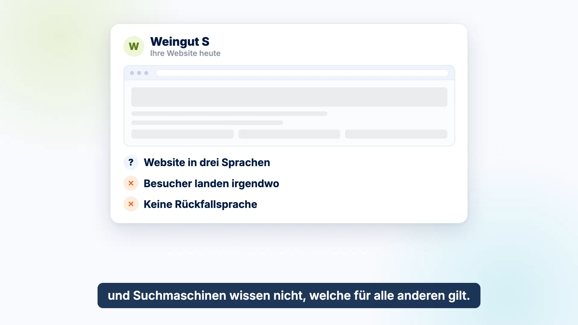 Vorschau des Erklärvideos: Bei einem Beispiel-Weingut mit Website in drei Sprachen landen Besucher aus anderen Sprachräumen auf irgendeiner Sprachfassung.